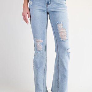 Easel Light Wash Distressed Flare Jeans